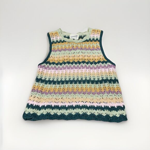 Universal Thread Openwork Sweater Tank Large Multi Striped Green Fall Autumn - Picture 1 of 3